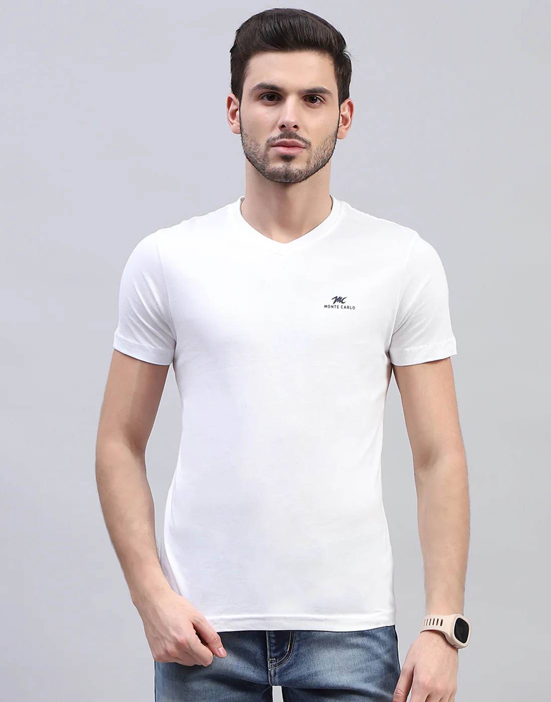 Men White Solid V Neck Half Sleeve T-Shirt (Pack of 3) - Image 4