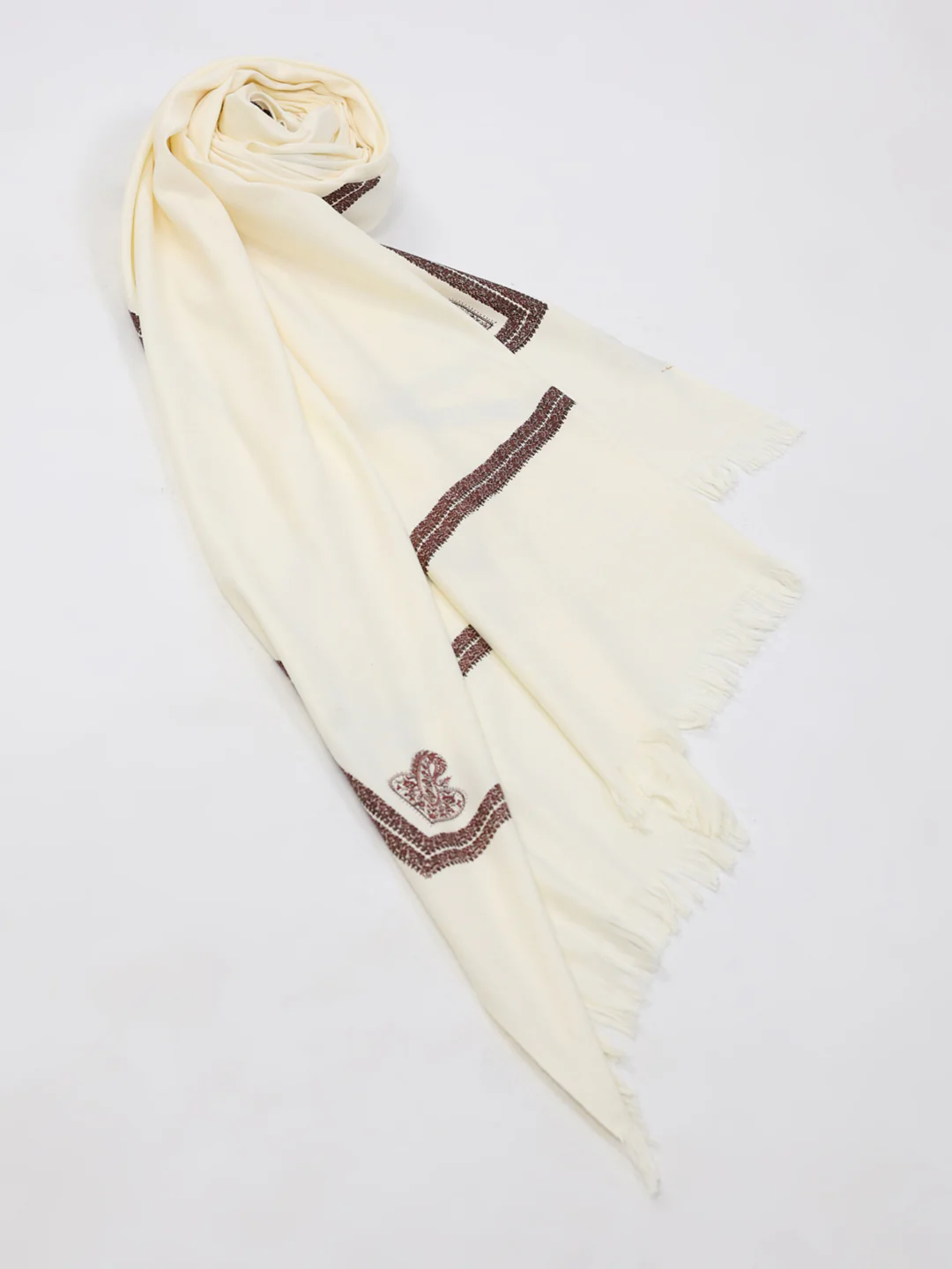 Men White Solid Wool Blend Lohi Shawl - Image 6