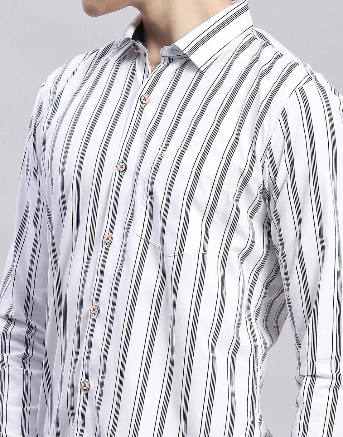 Men White Stripe Collar Full Sleeve Shirt - Image 7