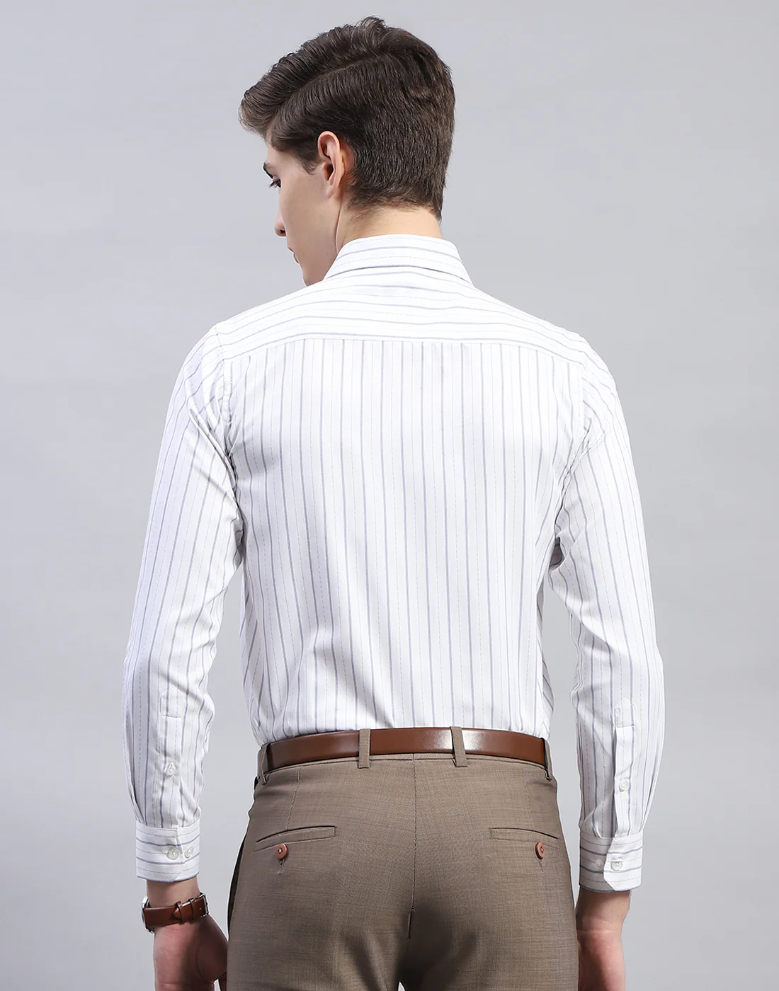 Men White Stripe Collar Full Sleeve Shirt - Image 6