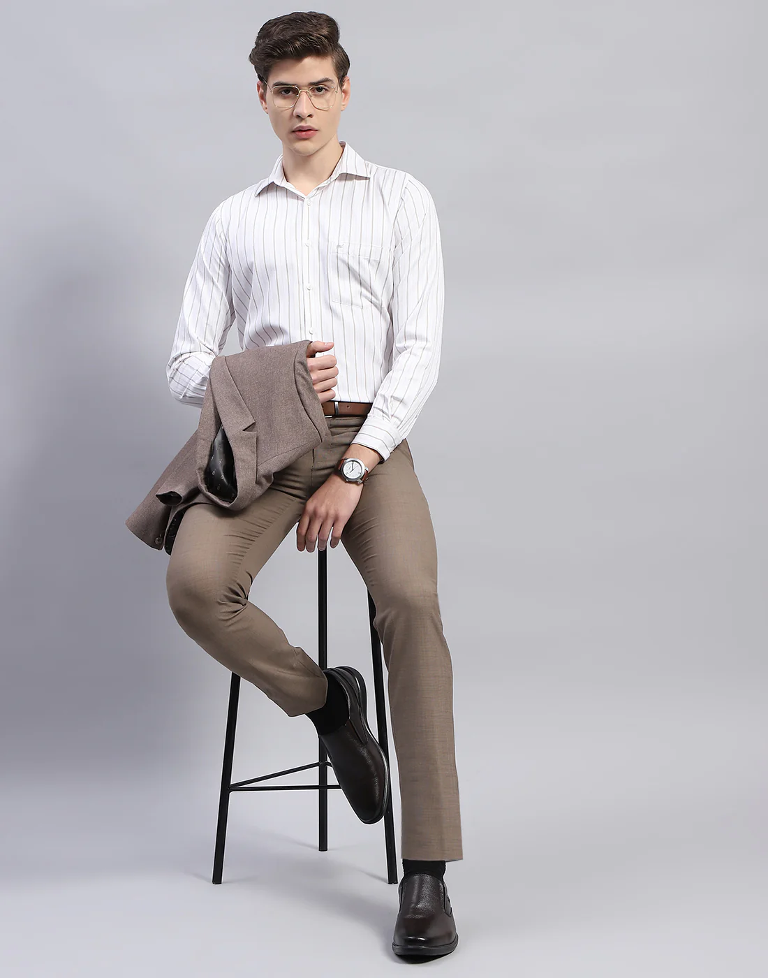Men White Stripe Collar Full Sleeve Shirt - Image 3