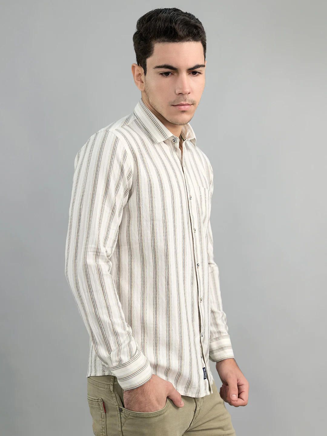 Men White Stripe Collar Full Sleeve Shirt - Image 2