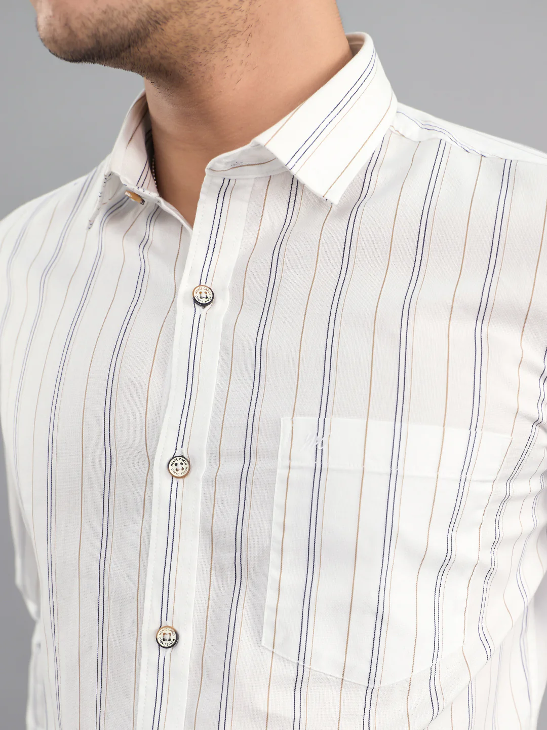 Men White Stripe Collar Full Sleeve Shirt - Image 5