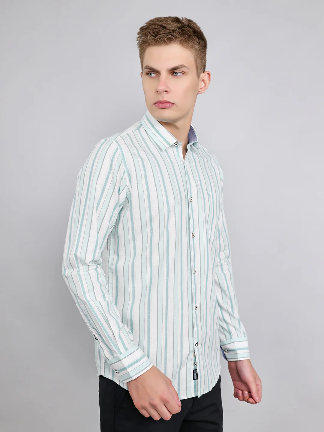 Men White Stripe Collar Full Sleeve Shirt - Image 3