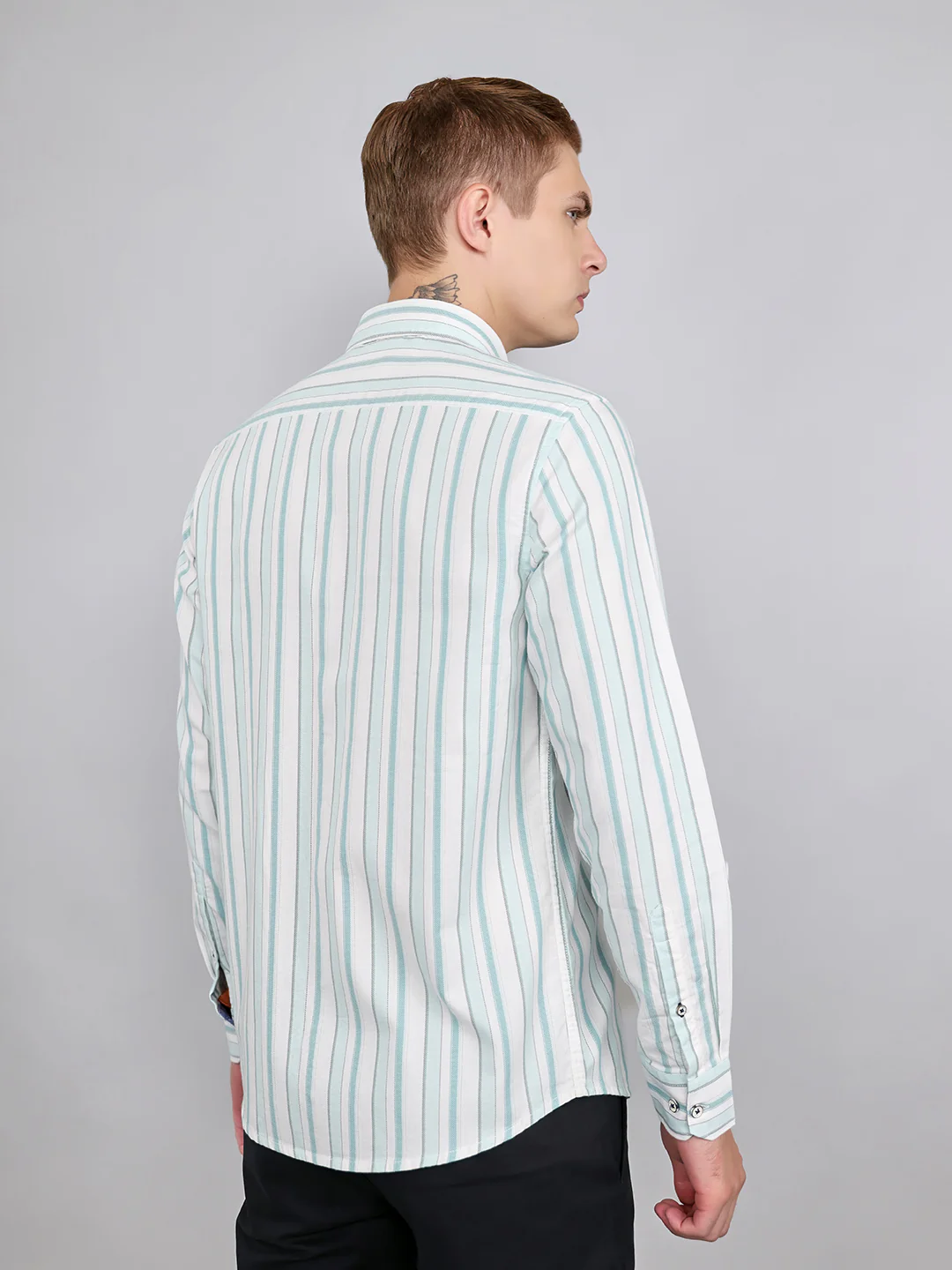 Men White Stripe Collar Full Sleeve Shirt - Image 4