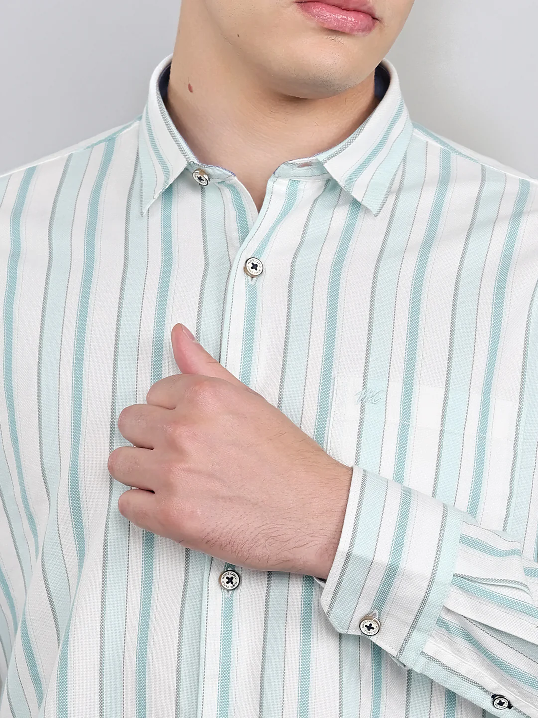 Men White Stripe Collar Full Sleeve Shirt - Image 5