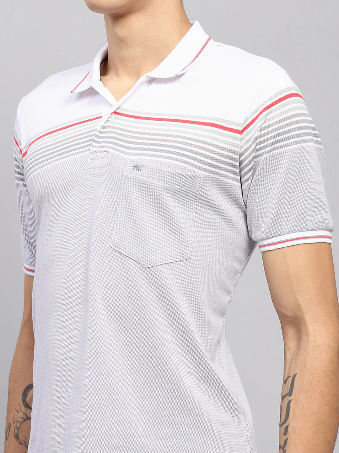 Men White Stripe Collar Half Sleeve T-Shirt - Image 6