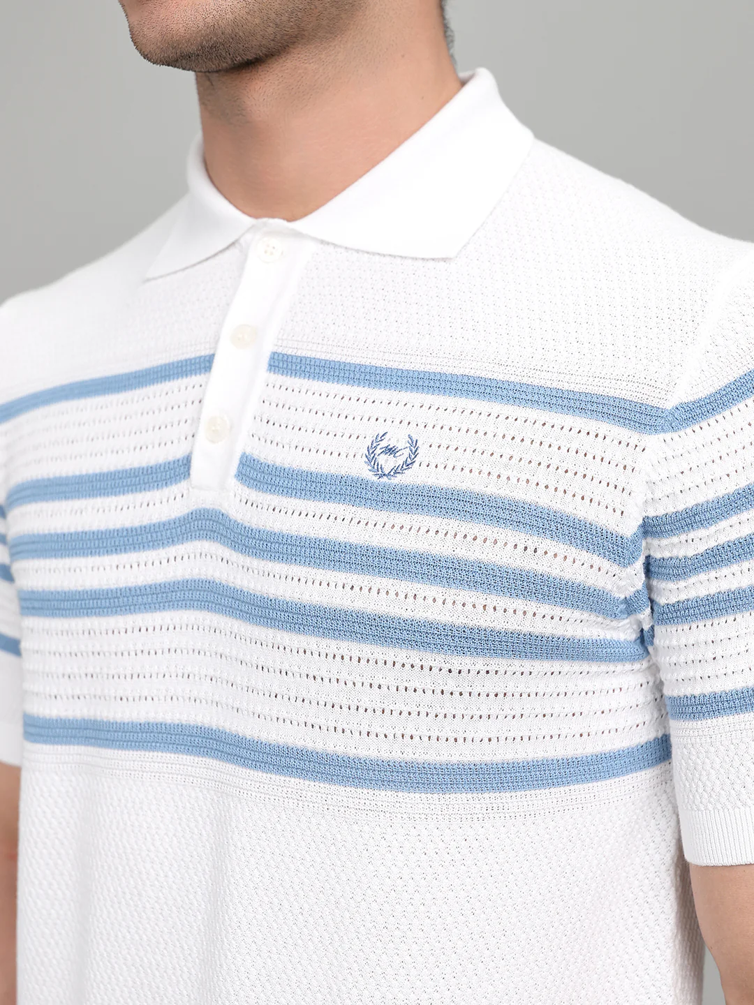 Men White Stripe Collar Half Sleeve T-Shirt - Image 5