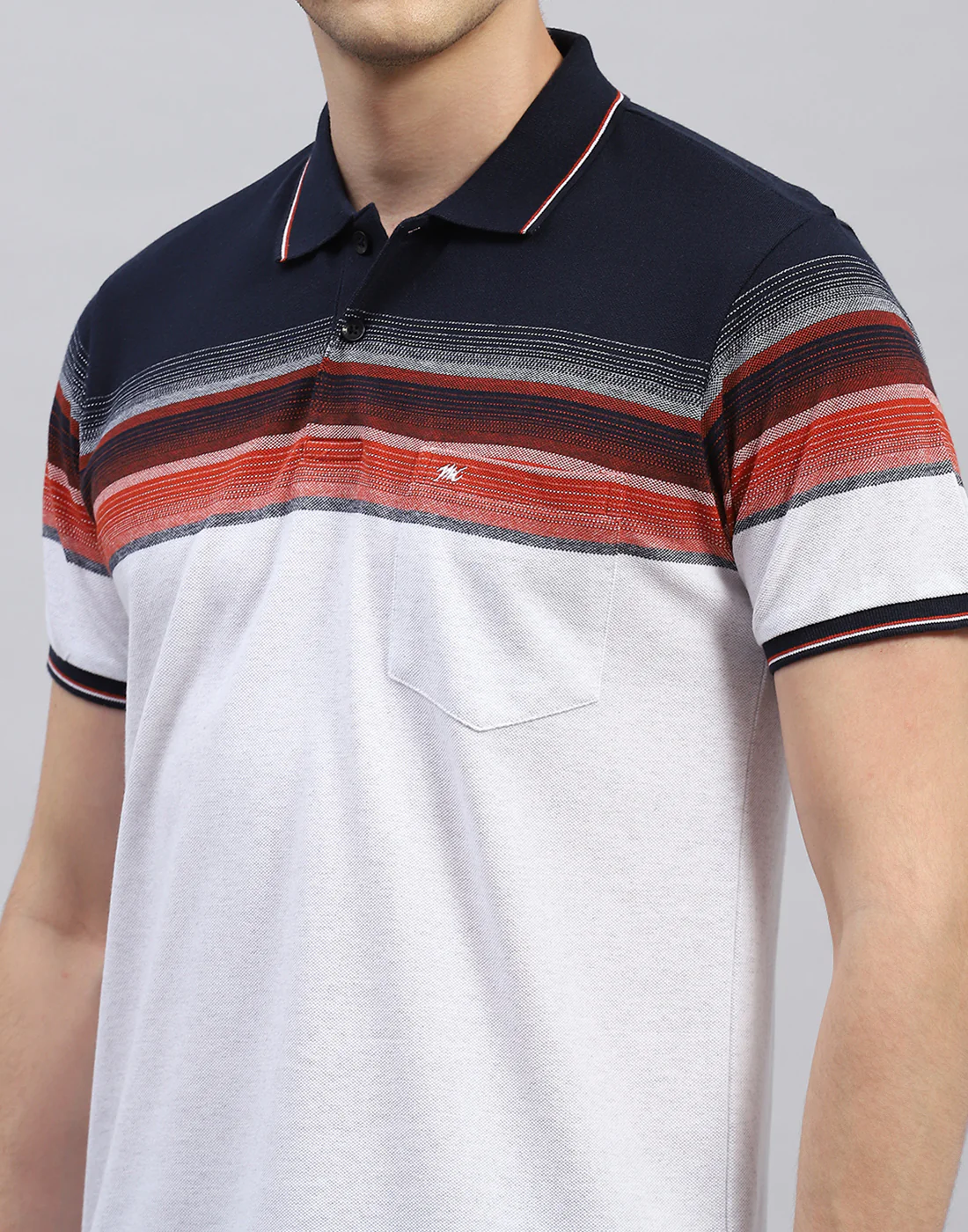 Men White Stripe Polo Collar Half Sleeve T-Shirt - Image 6