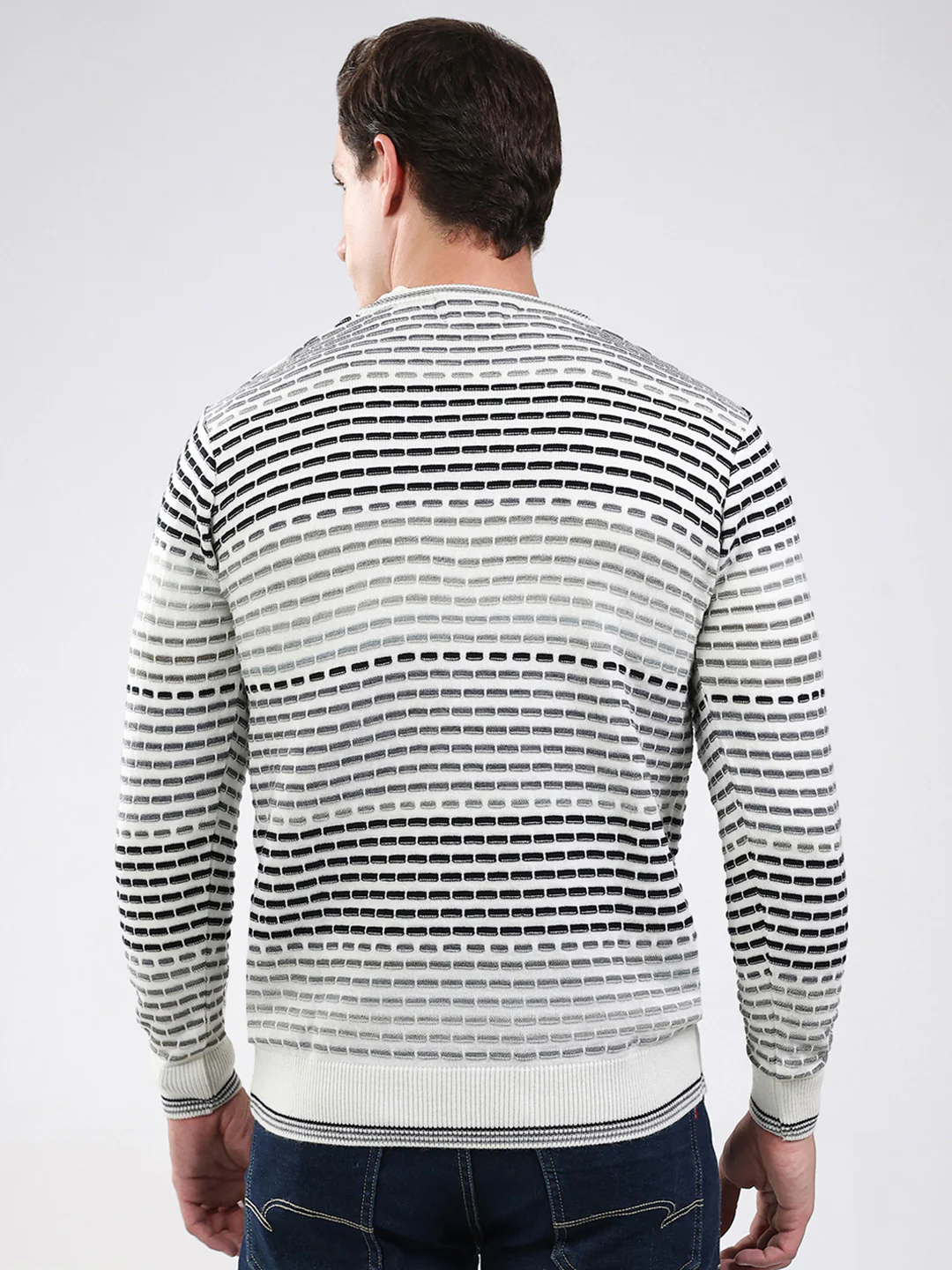 Men White Stripe V Neck Full Sleeve Pullover - Image 5