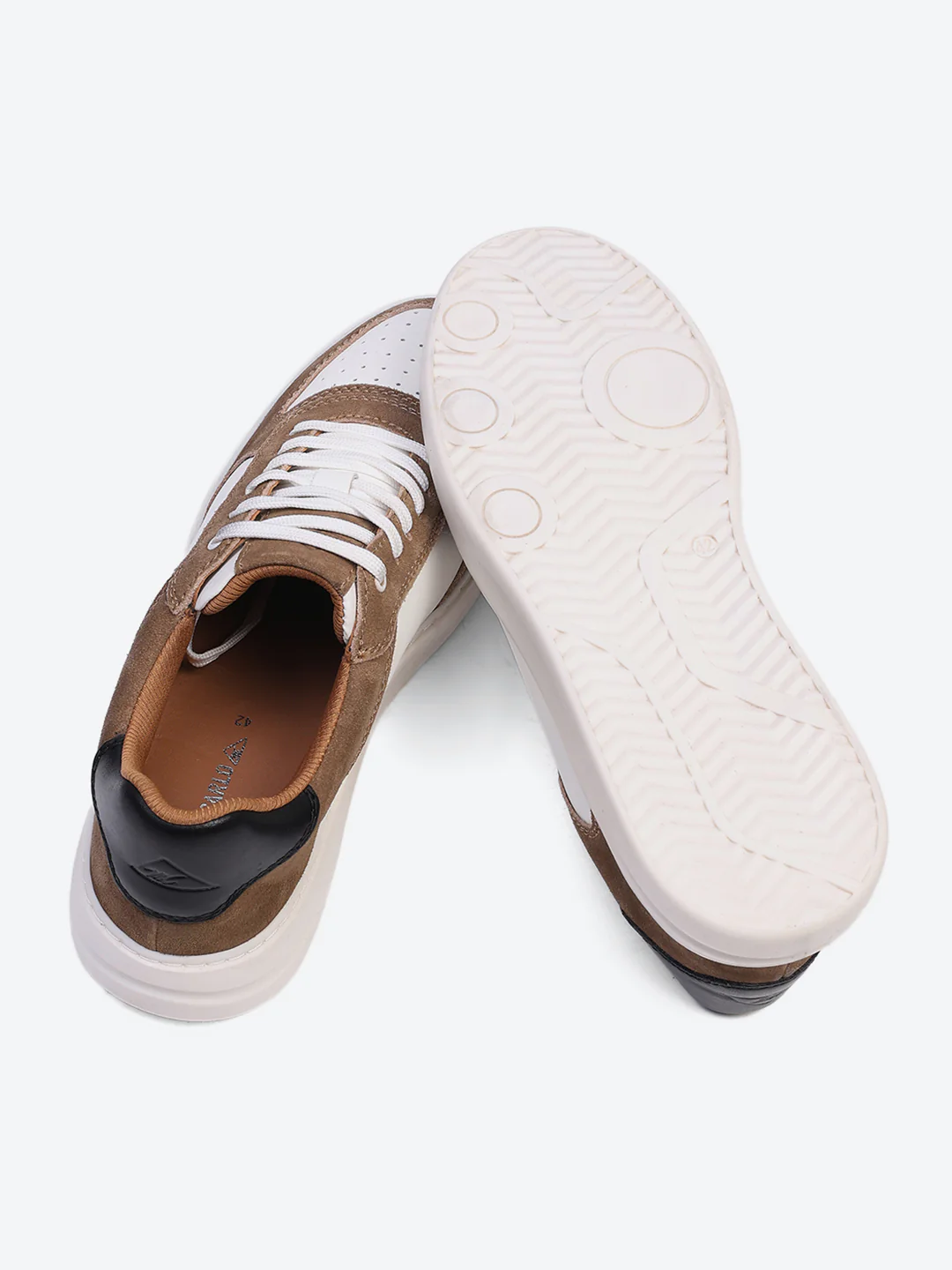 Men White & Tan Lace Up Genuine Leather Casual Sneakers - Image 9