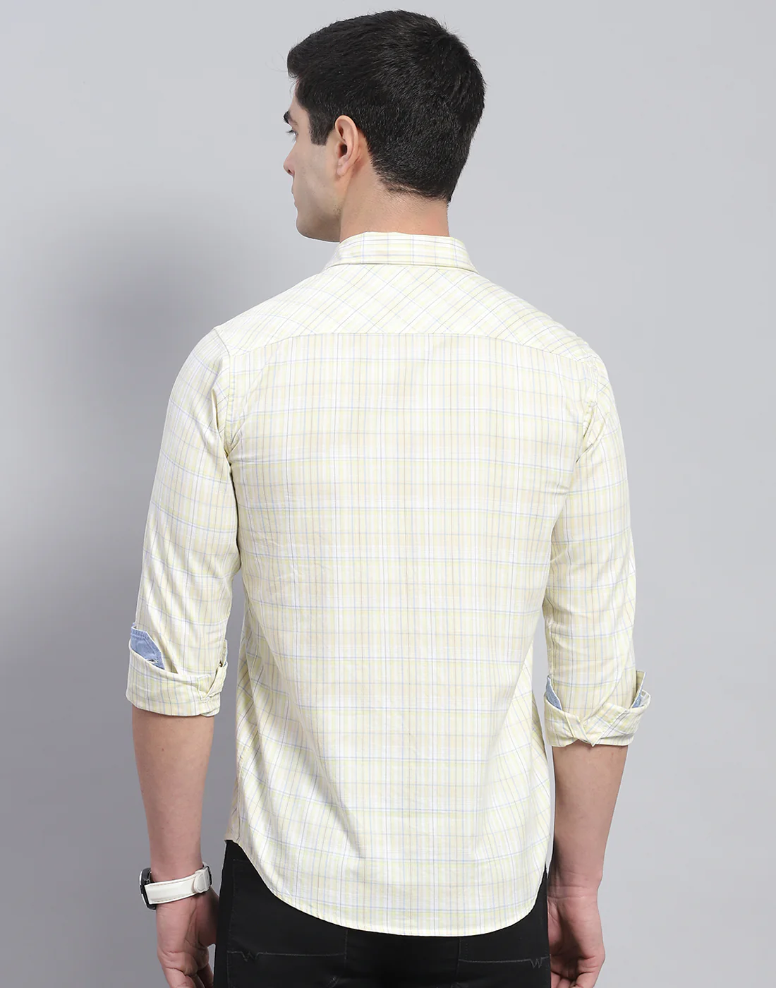 Men Yellow Check Collar Full Sleeve Shirt - Image 6