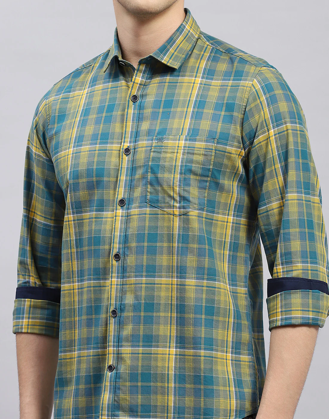 Men Yellow Check Collar Full Sleeve Shirt - Image 7