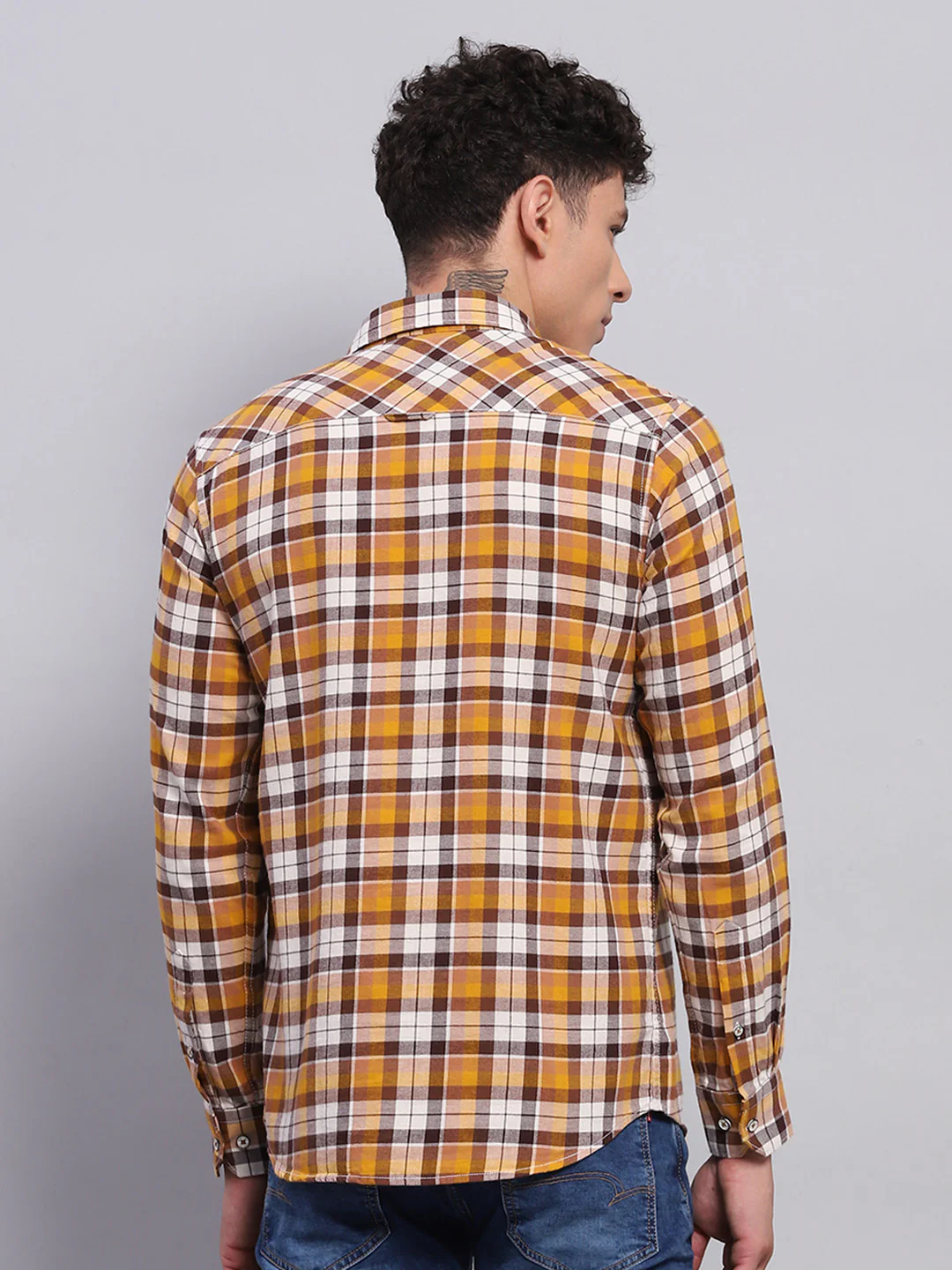 Men Yellow Check Collar Full Sleeve Shirt - Image 5