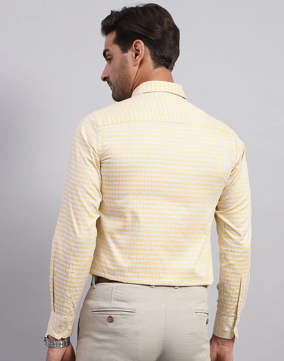 Men Yellow Check Collar Full Sleeve Shirt - Image 5