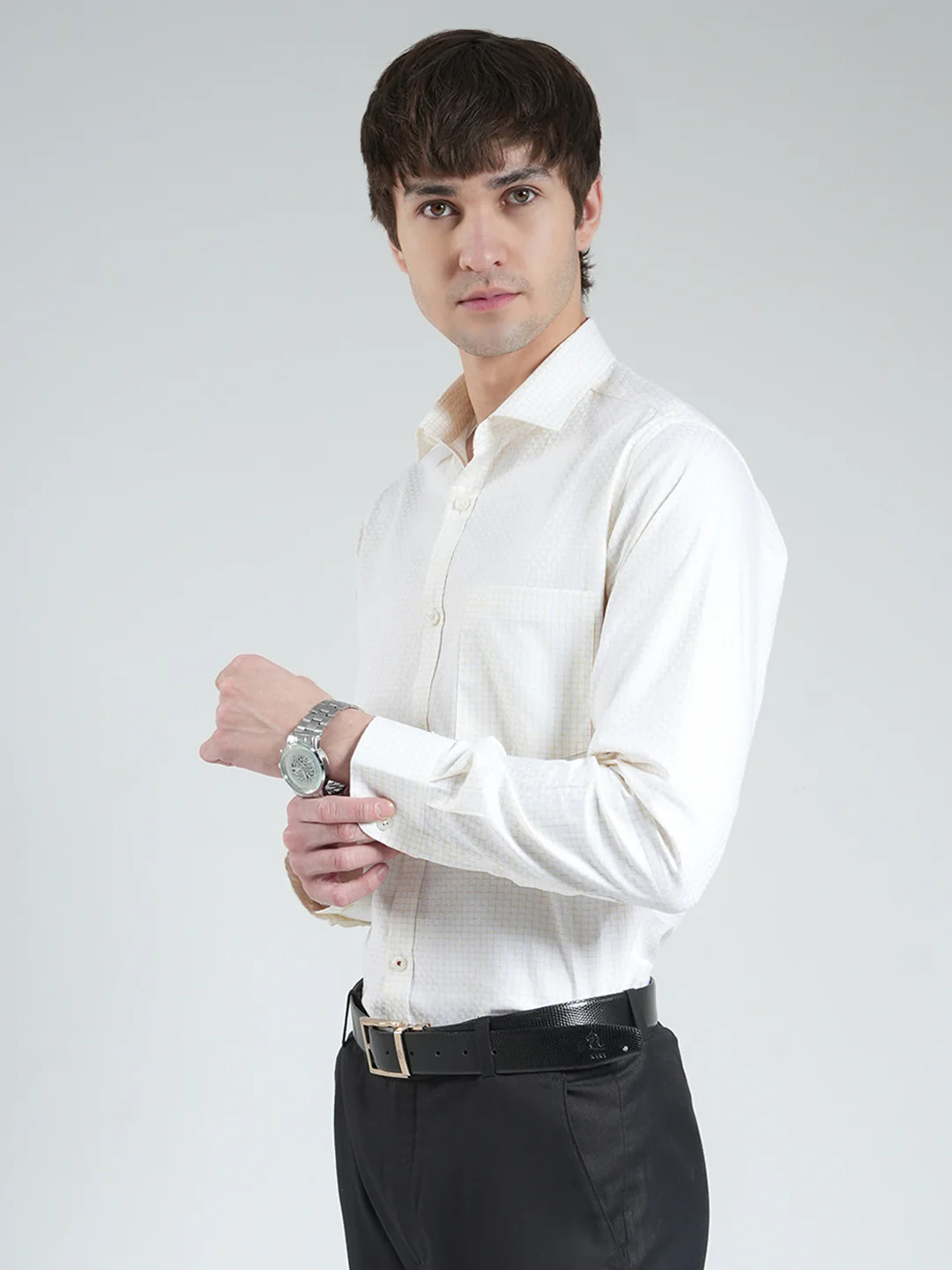 Men Yellow Check Collar Full Sleeve Shirt - Image 3