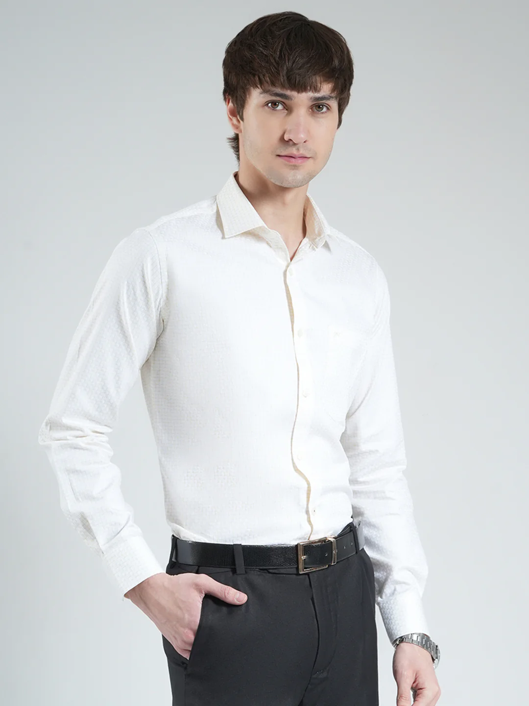 Men Yellow Check Collar Full Sleeve Shirt - Image 4