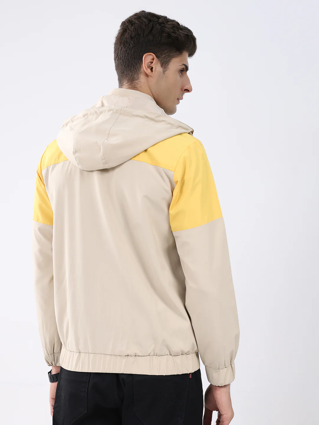 Men Yellow Colourblocked Hooded Full Sleeve Jacket - Image 5