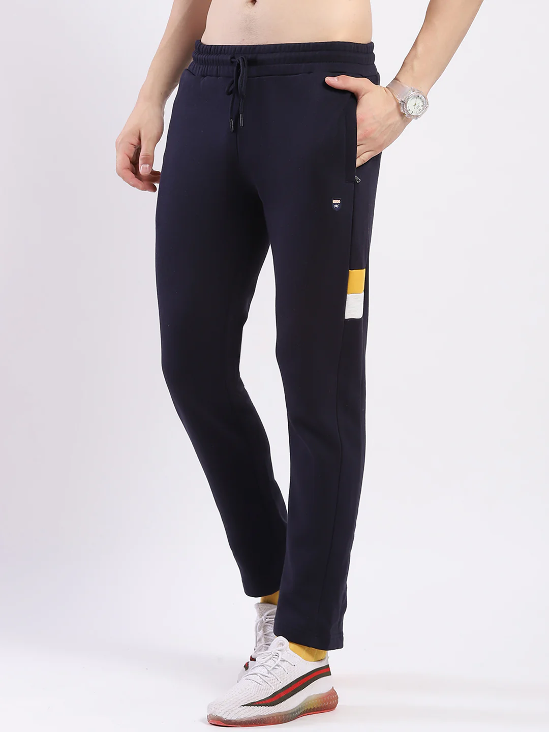 Men Yellow & Navy Blue Solid Round Neck Full Sleeve Winter Tracksuit - Image 8