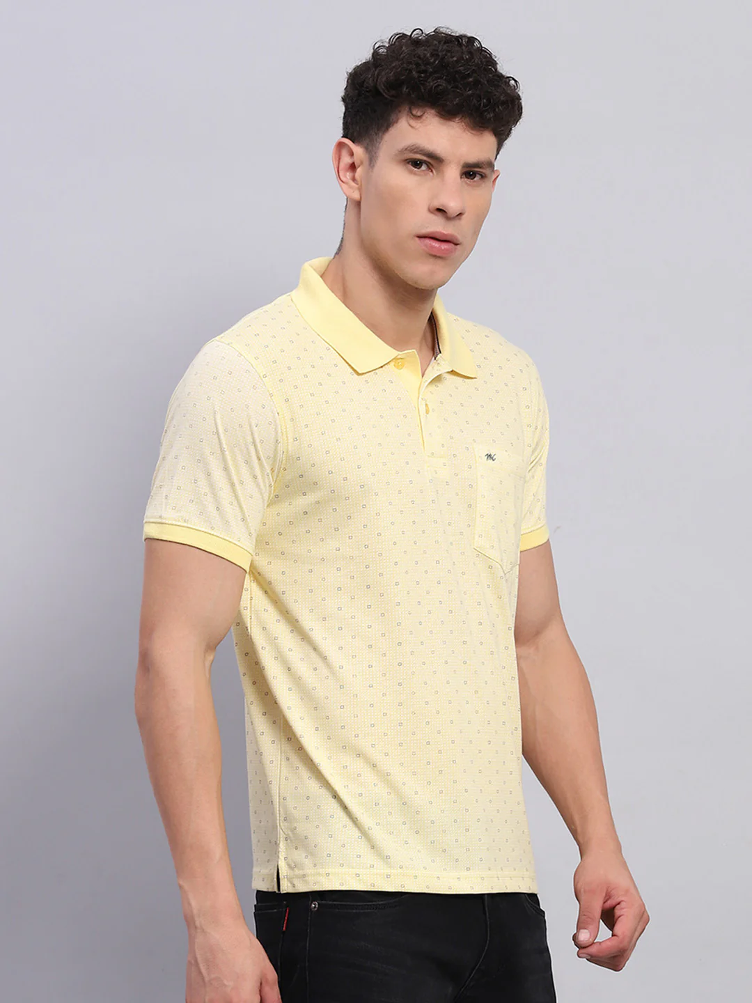 Men Yellow Printed Collar Half Sleeve T-Shirt - Image 4