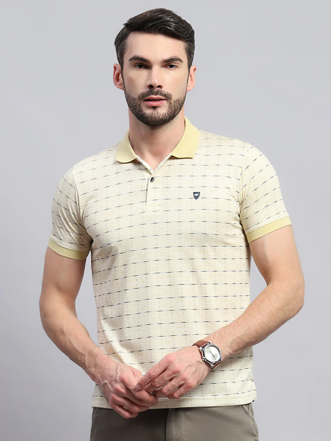 Men Yellow Printed Collar Half Sleeve T-Shirt - Image 2