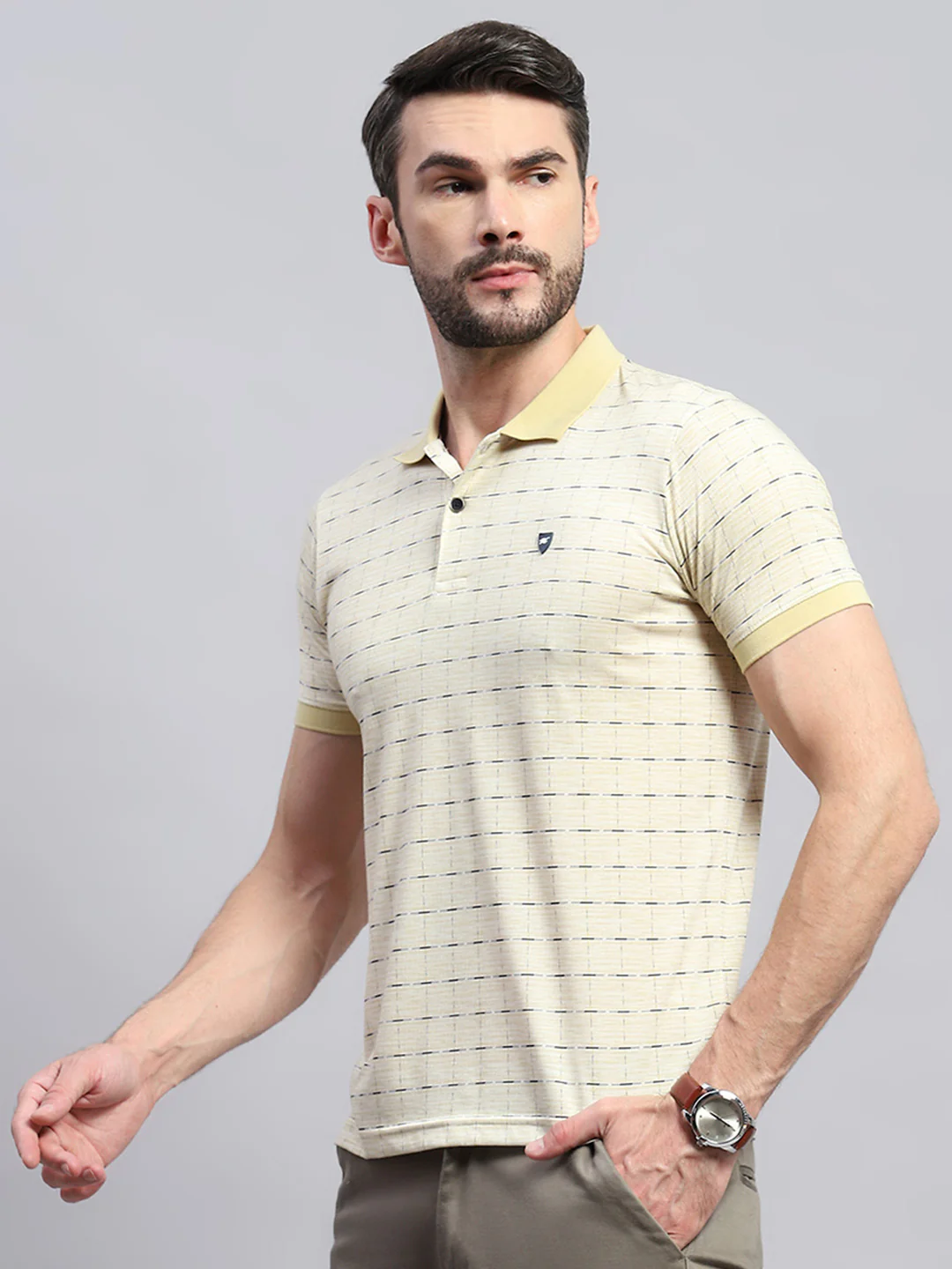Men Yellow Printed Collar Half Sleeve T-Shirt - Image 3
