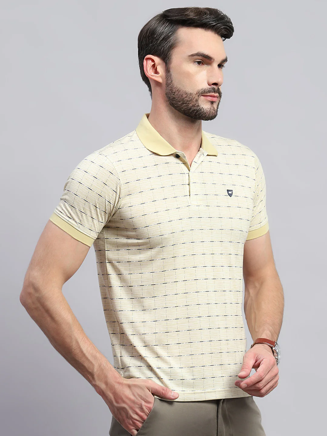Men Yellow Printed Collar Half Sleeve T-Shirt - Image 4