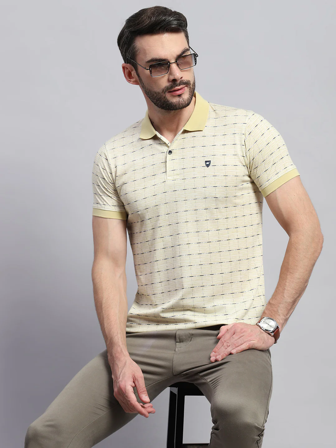Men Yellow Printed Collar Half Sleeve T-Shirt - Image 6