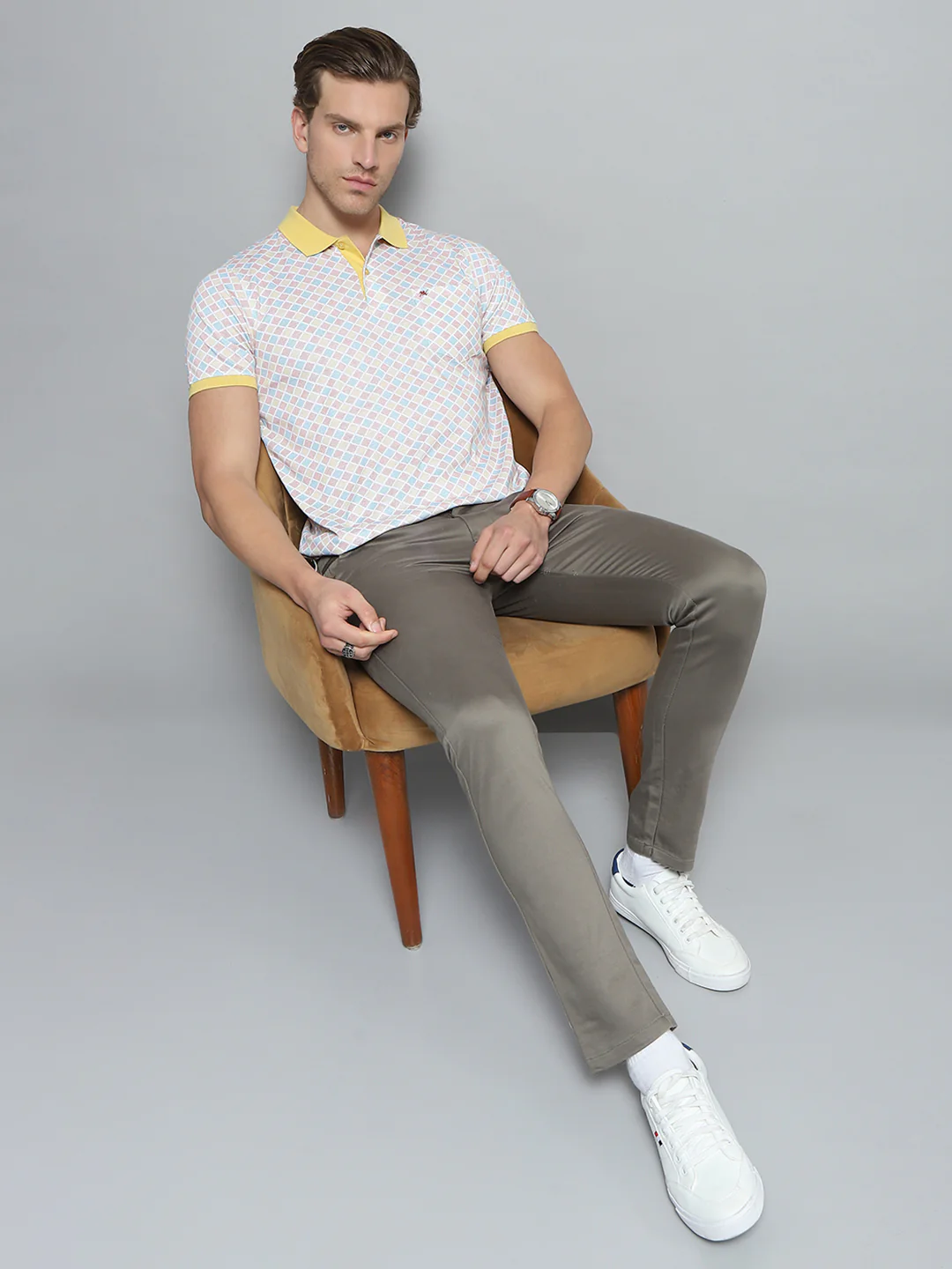 Men Yellow Printed Collar Half Sleeve T-Shirt - Image 2