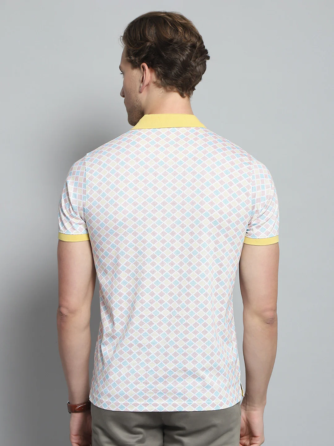 Men Yellow Printed Collar Half Sleeve T-Shirt - Image 5