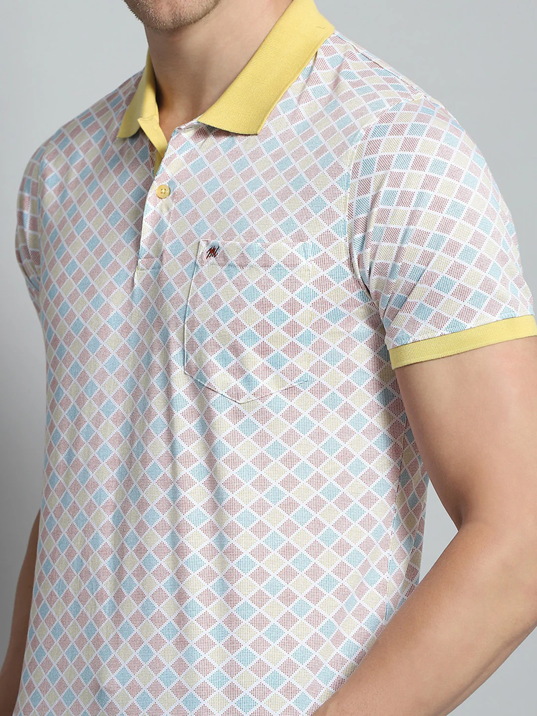 Men Yellow Printed Collar Half Sleeve T-Shirt - Image 7