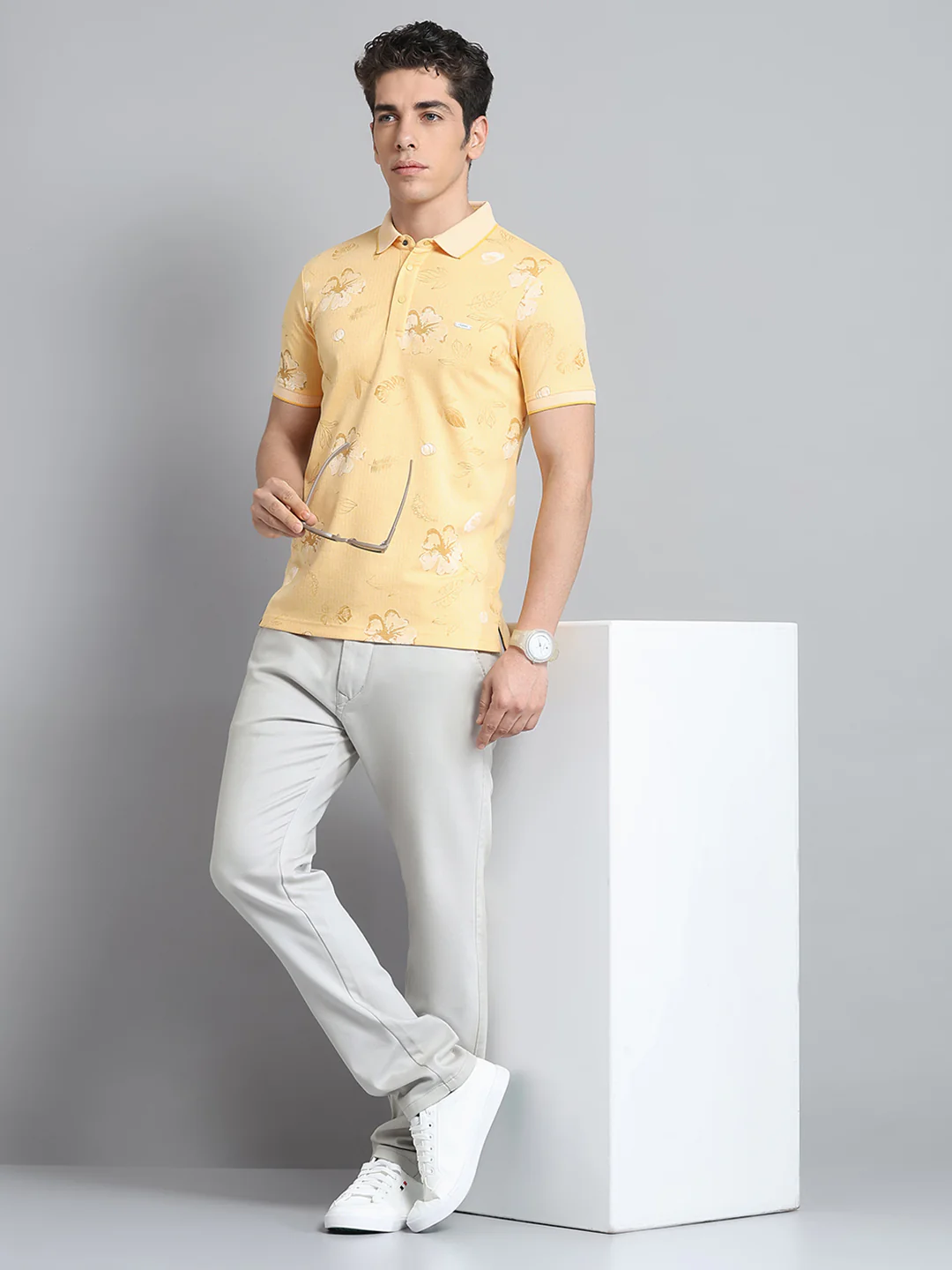 Men Yellow Printed Collar Half Sleeve T-Shirt - Image 2