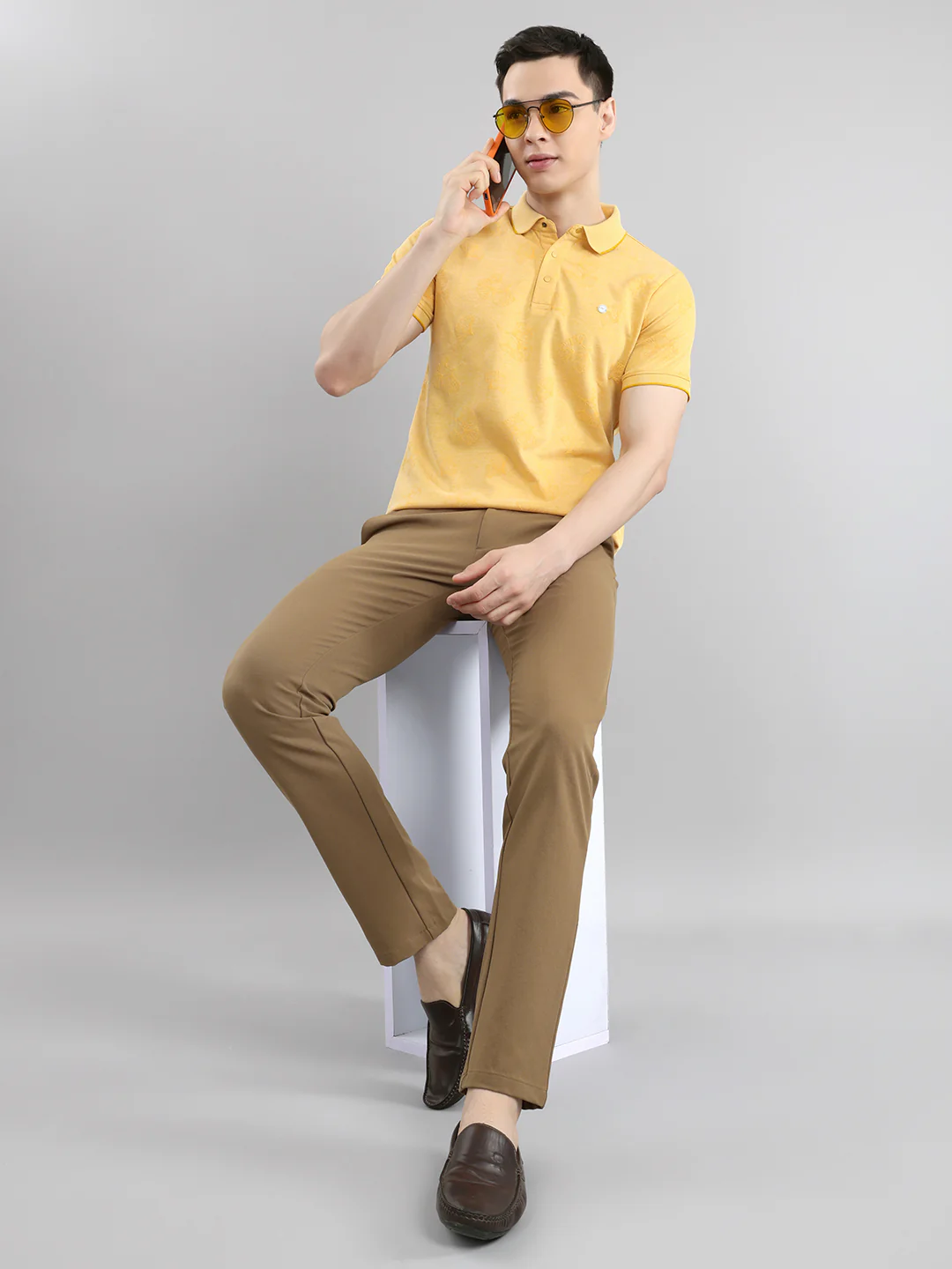 Men Yellow Printed Collar Half Sleeve T-Shirt - Image 6