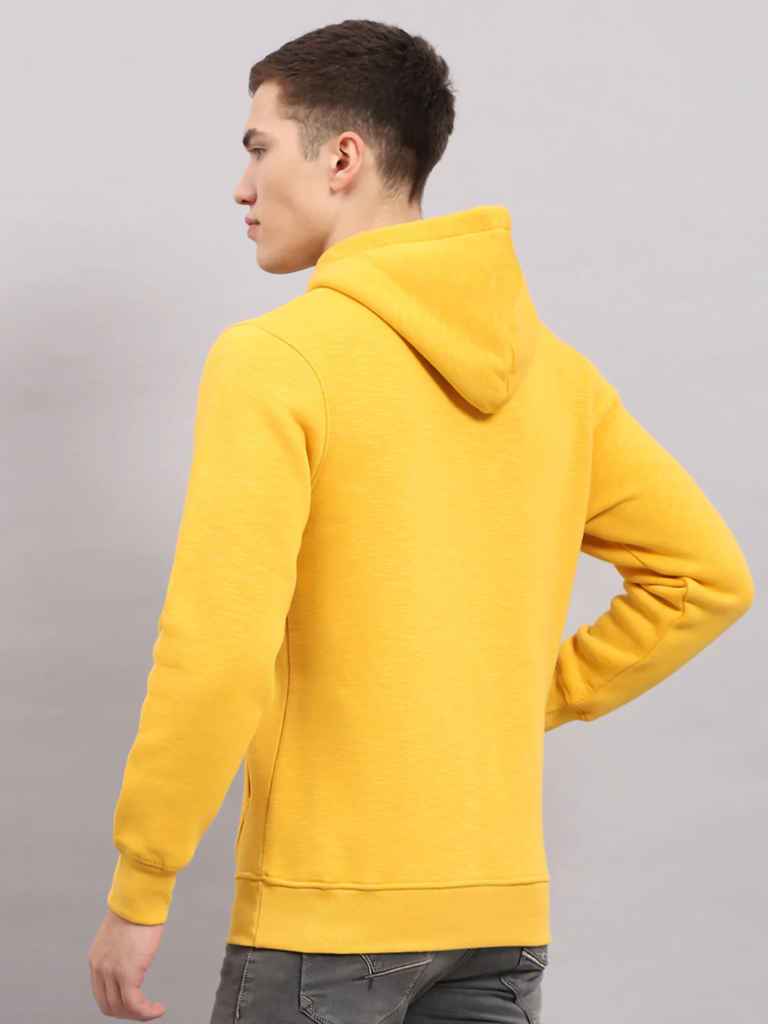 Men Yellow Printed Hooded Full Sleeve Sweatshirt - Image 5