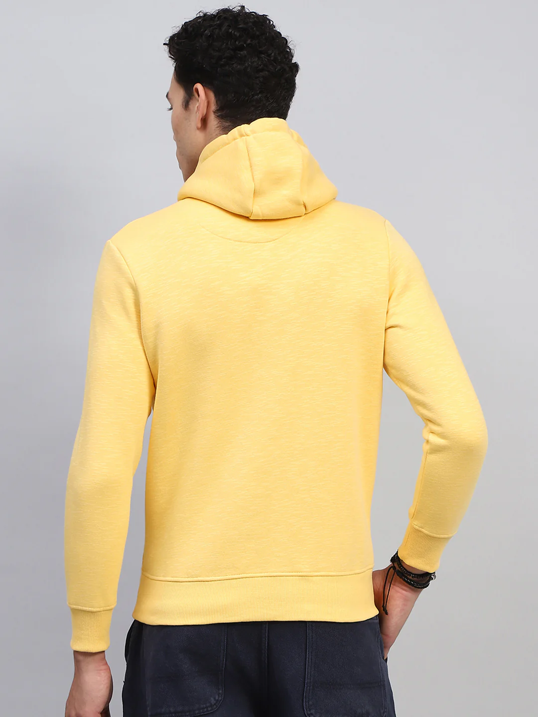 Men Yellow Printed Hooded Full Sleeve Sweatshirt - Image 5