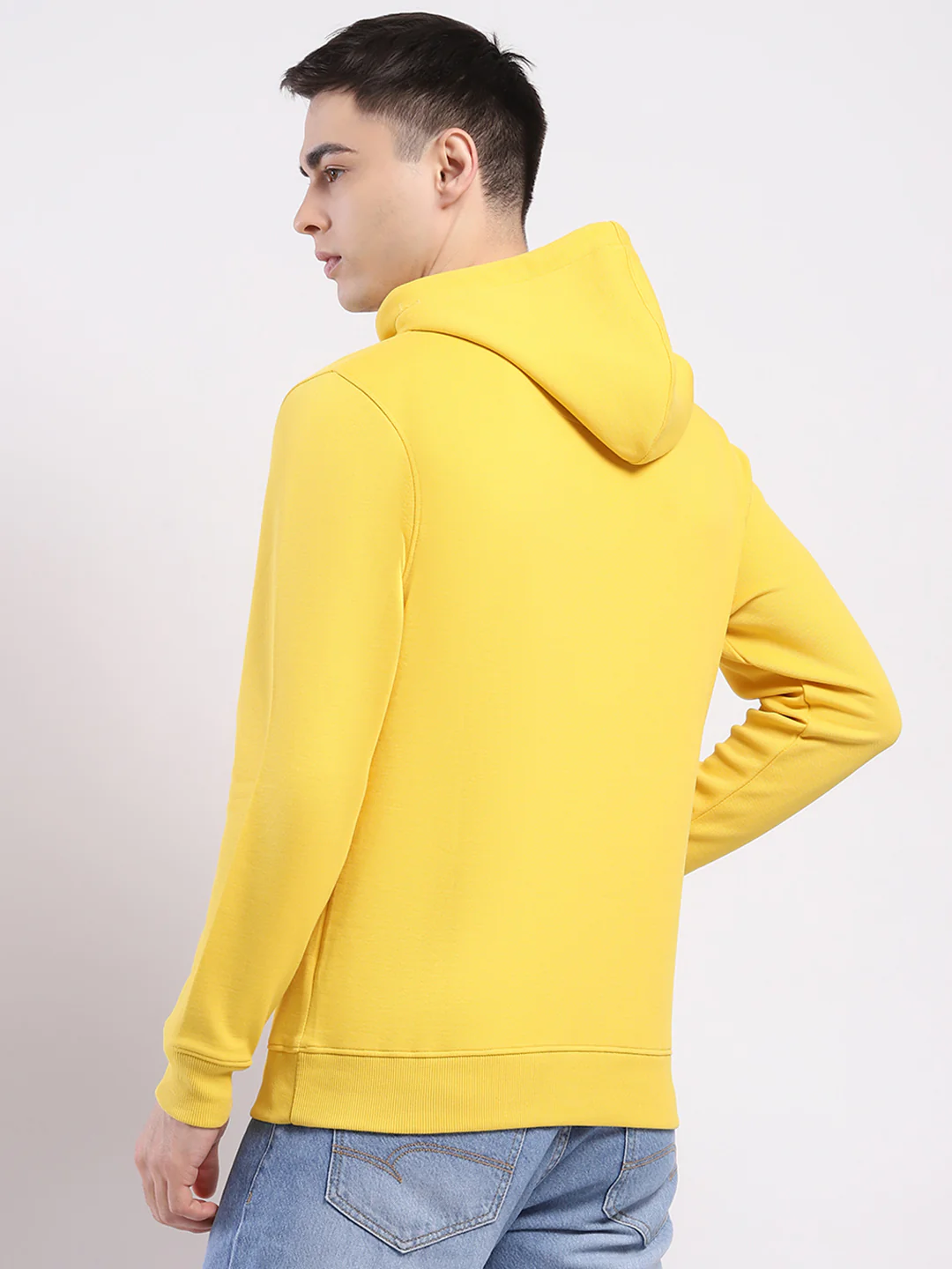 Men Yellow Printed Hooded Full Sleeve Winter T-Shirt - Image 5
