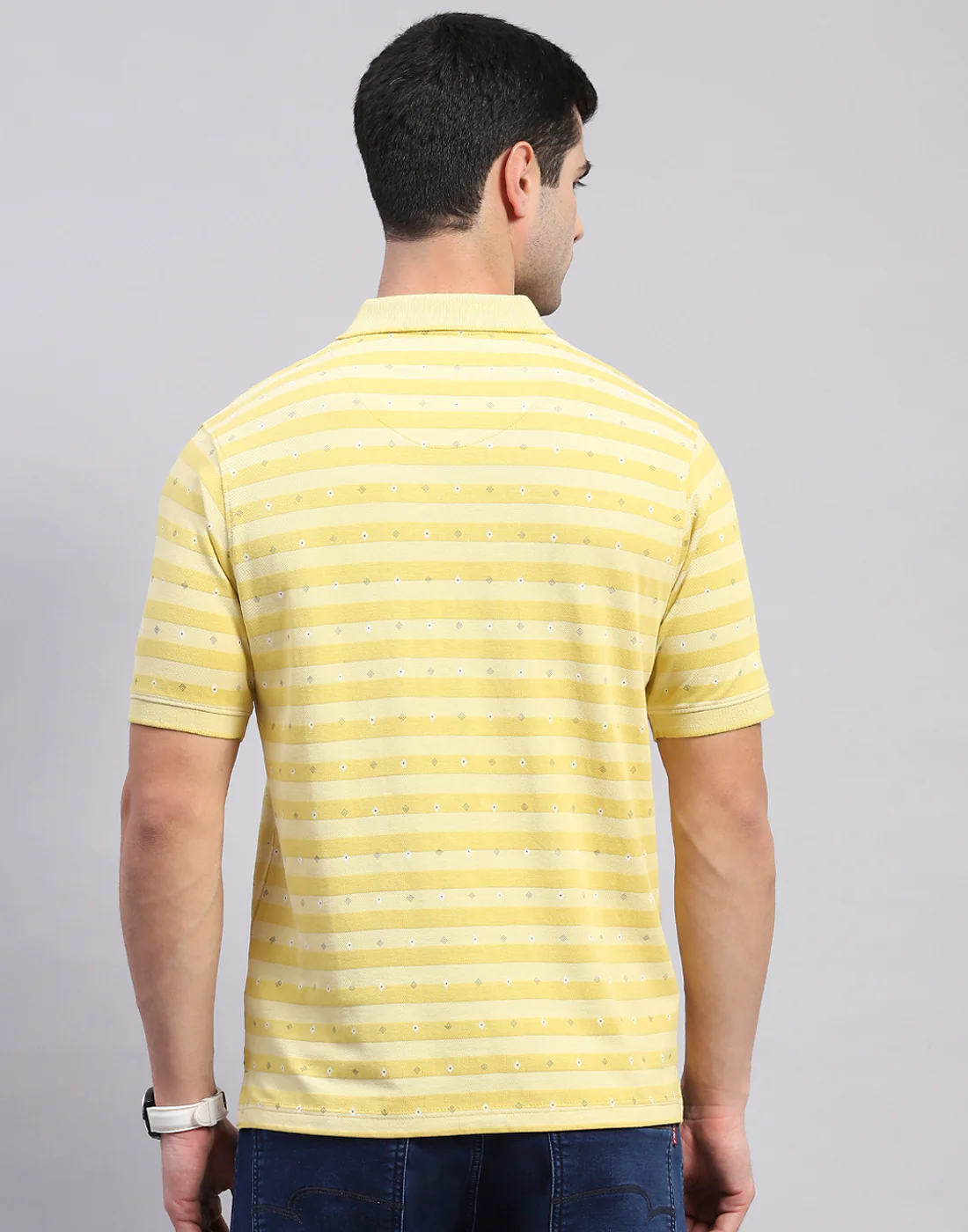 Men Yellow Printed Polo Collar Half Sleeve T-Shirt - Image 6