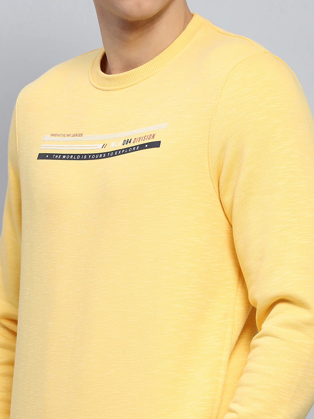 Men Yellow Printed Round Neck Full Sleeve Sweatshirt - Image 6