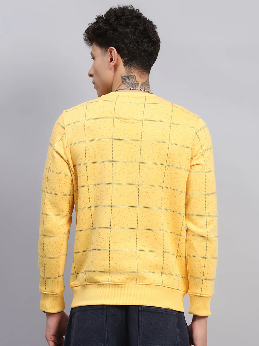 Men Yellow Printed Round Neck Full Sleeve Sweatshirt - Image 5