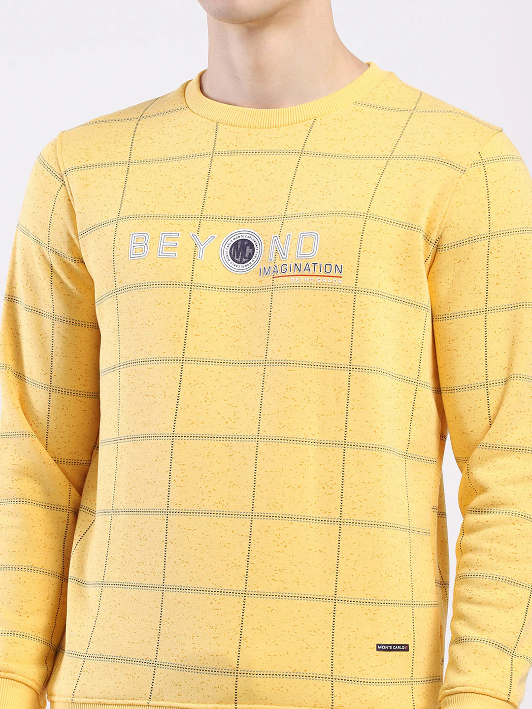 Men Yellow Printed Round Neck Full Sleeve Sweatshirt - Image 7