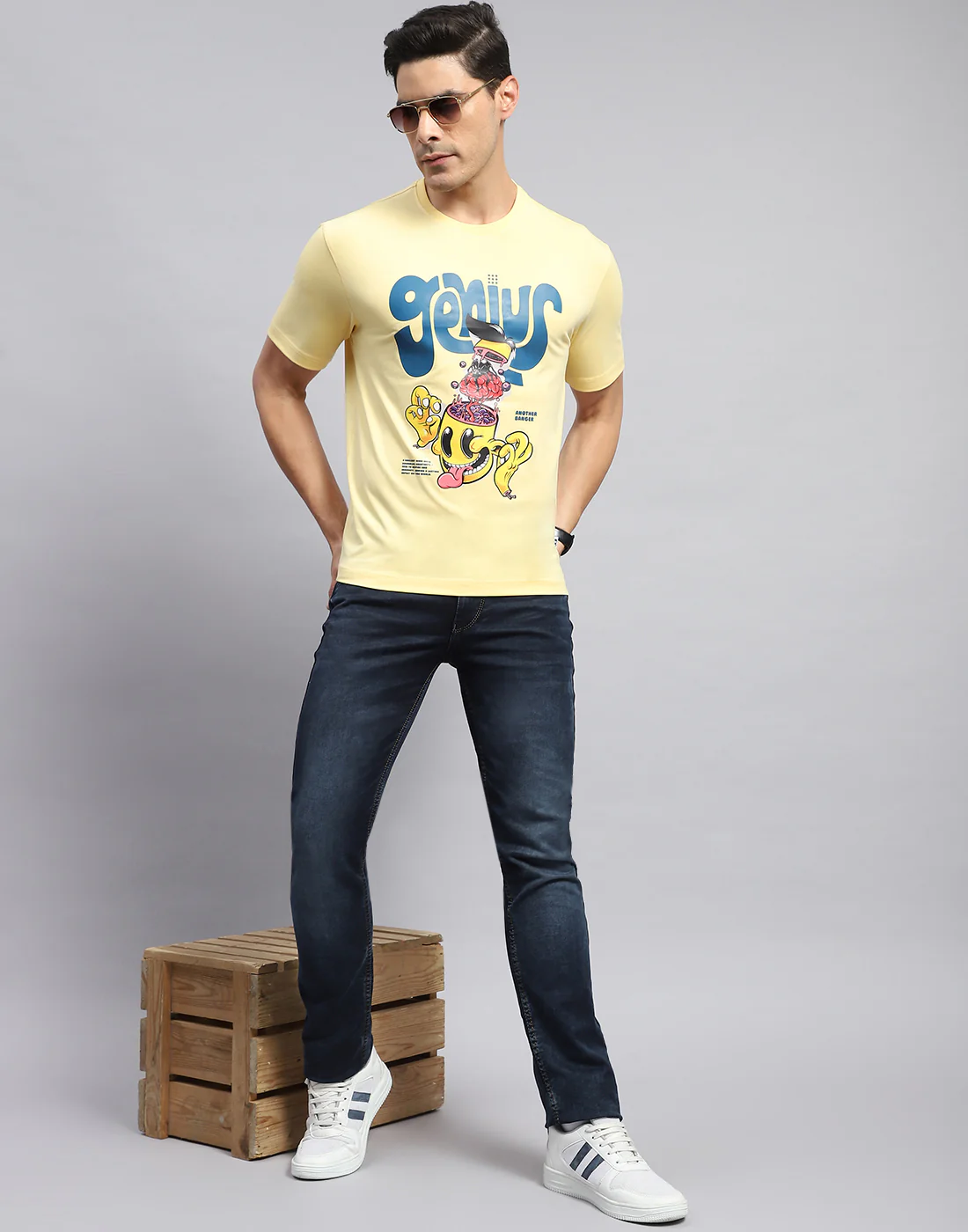 Rock.it Men Yellow Printed Round Neck Half Sleeve T-Shirt - Image 2