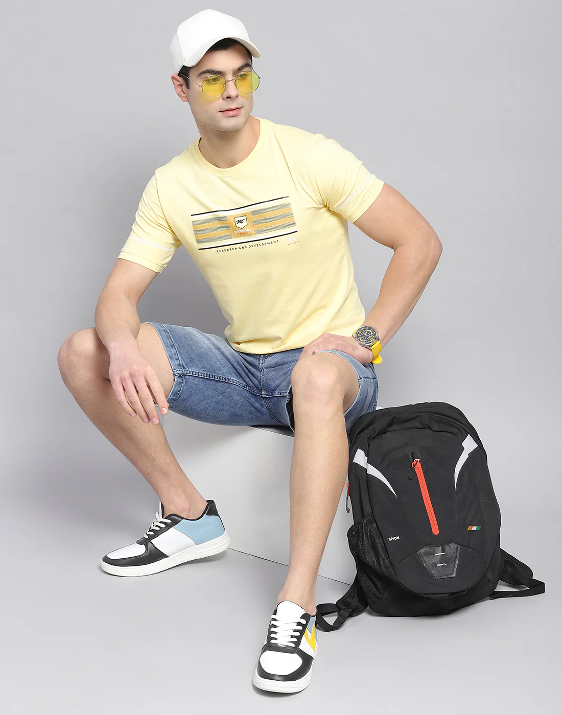 Men Yellow Printed Round Neck Half Sleeve T-Shirt - Image 2
