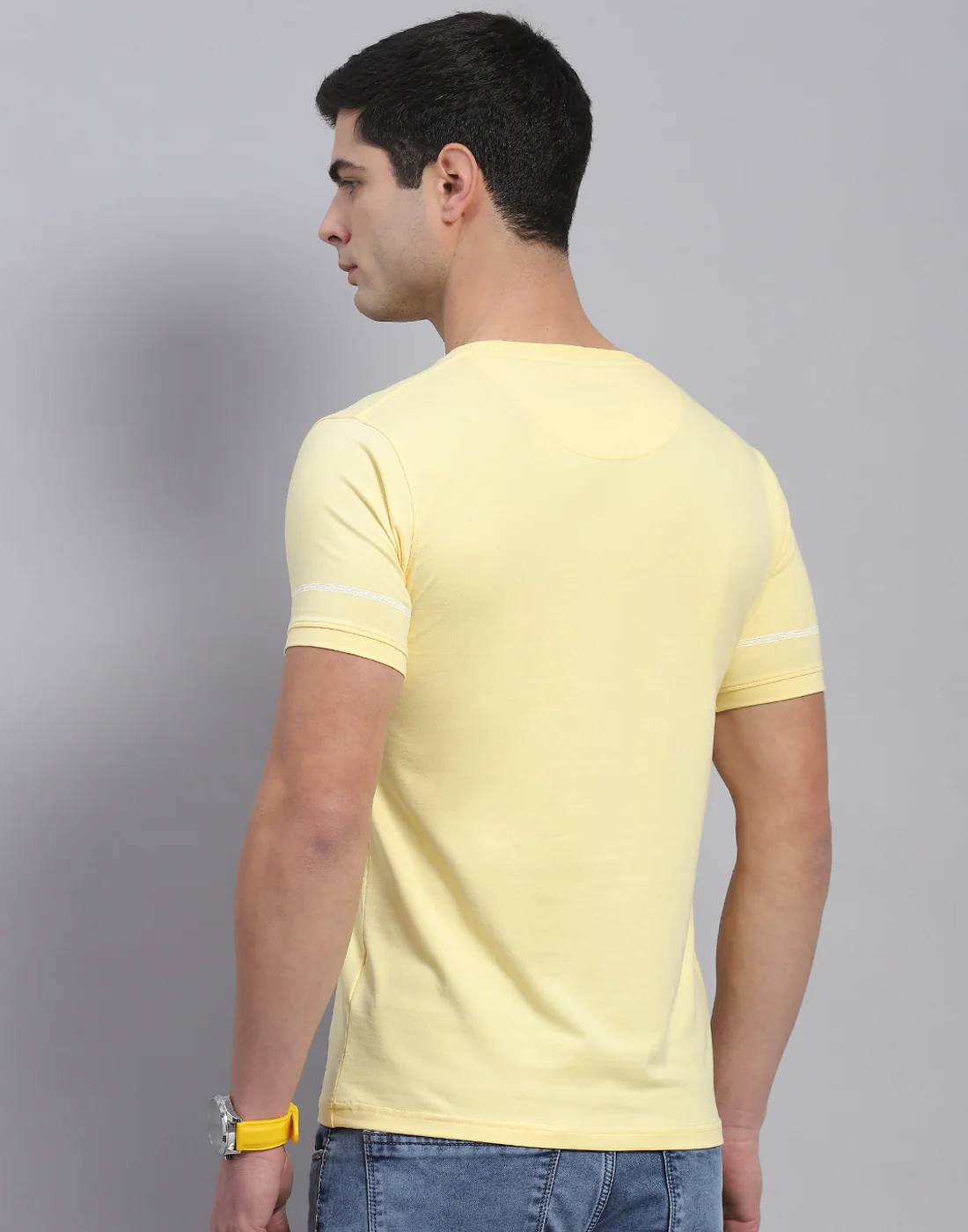 Men Yellow Printed Round Neck Half Sleeve T-Shirt - Image 6