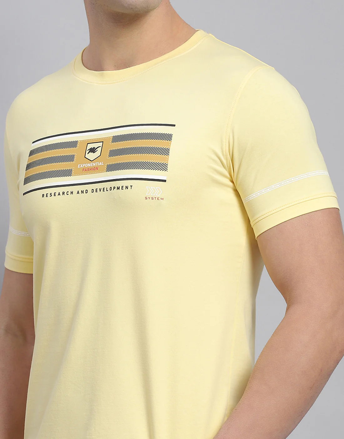 Men Yellow Printed Round Neck Half Sleeve T-Shirt - Image 7