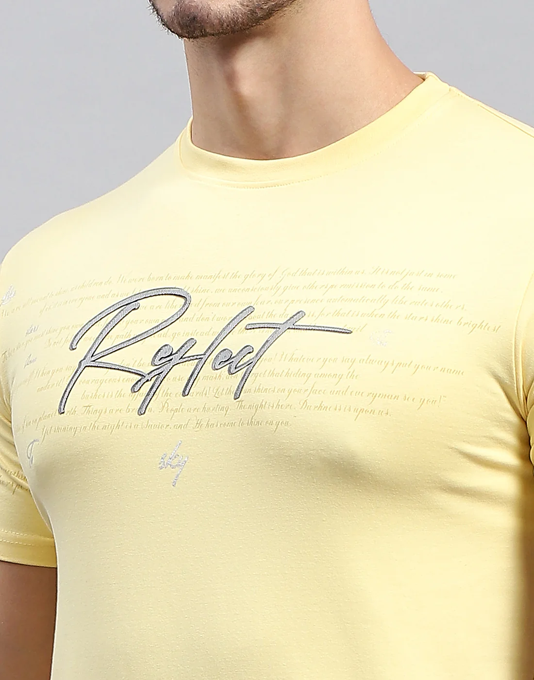 Men Yellow Printed Round Neck Half Sleeve T-Shirt - Image 6