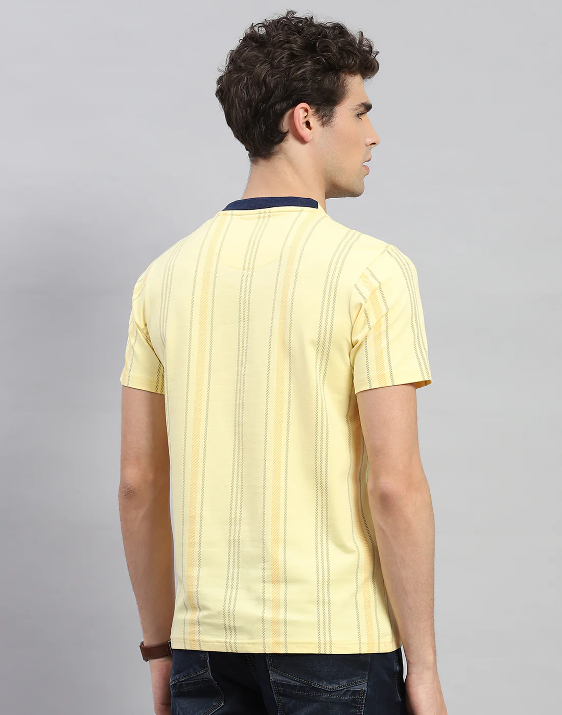 Men Yellow Printed Round Neck Half Sleeve T-Shirt - Image 5
