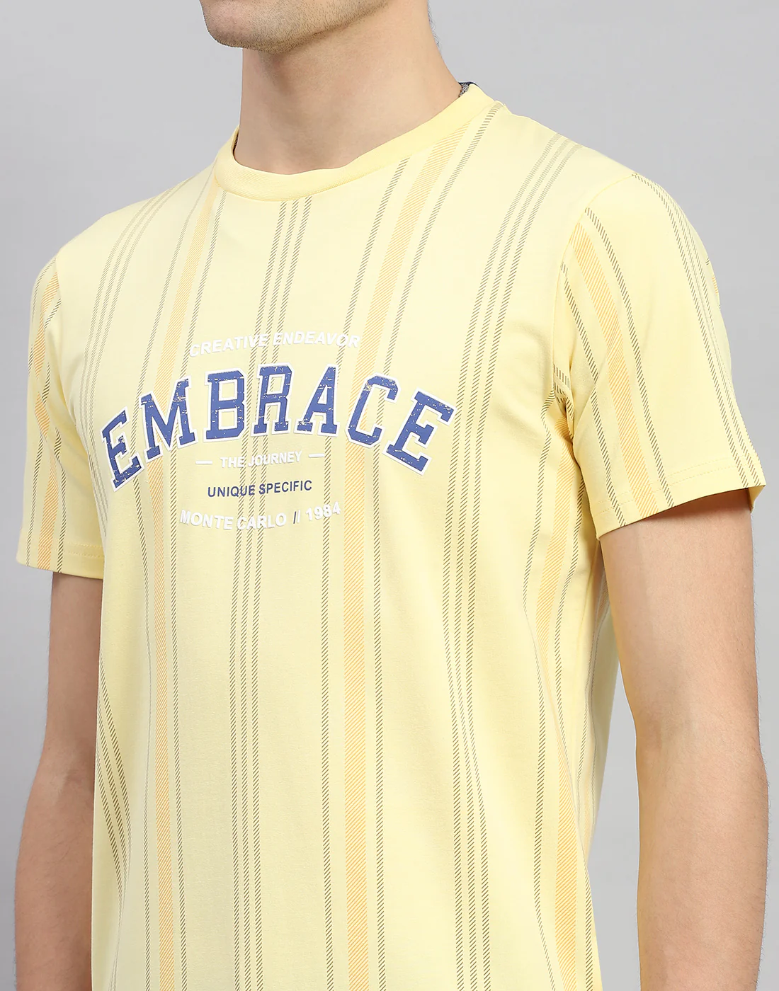 Men Yellow Printed Round Neck Half Sleeve T-Shirt - Image 7