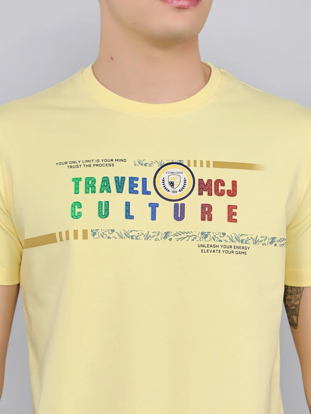 Men Yellow Printed Round Neck Half Sleeve T-Shirt - Image 5