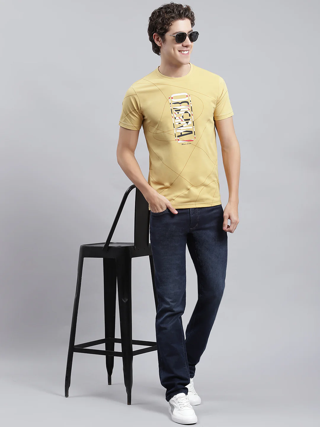 Men Yellow Printed T-Shirt - Image 2