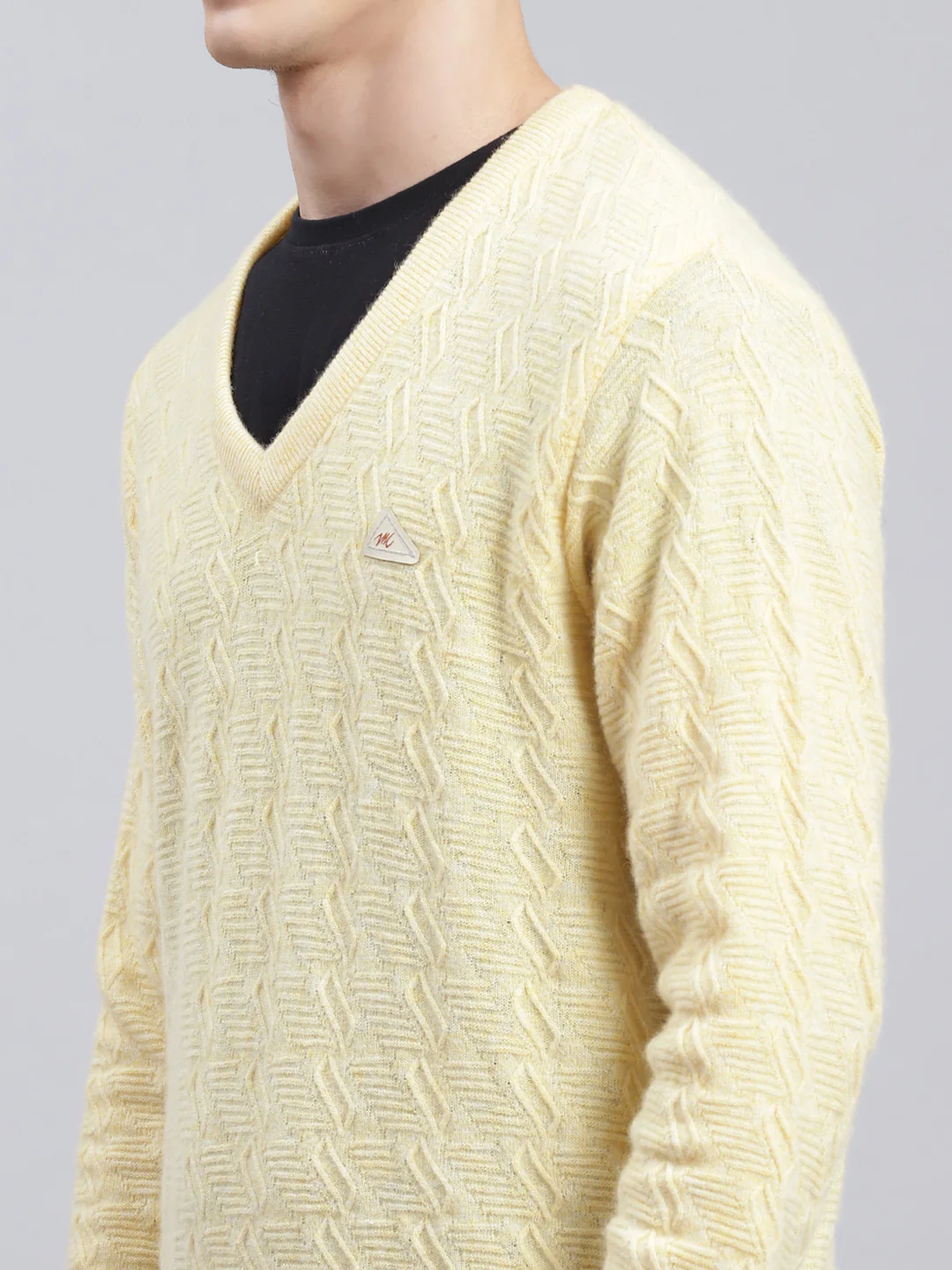 Men Yellow Self Design Lamb wool Pullover - Image 6